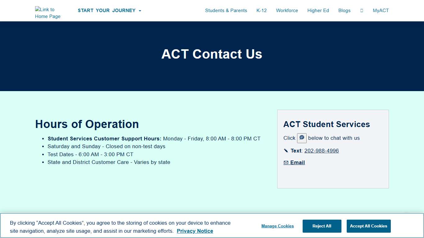 Contact Us ACT